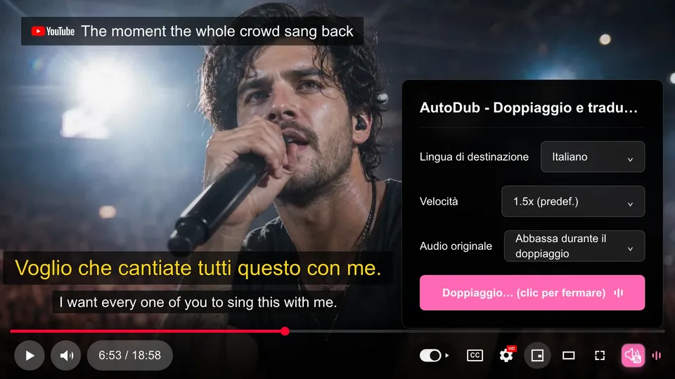 AutoDub dubbing a YouTube video: inglese → italiano