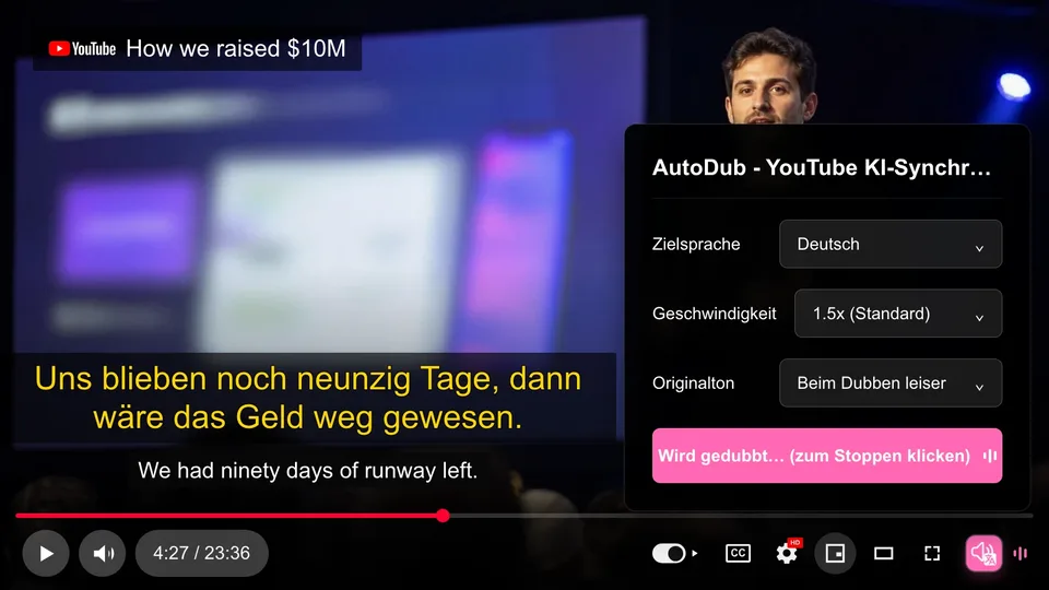 AutoDub dubbing a YouTube video: Englisch → Deutsch